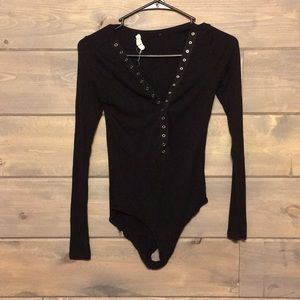 Black ribbed button up bodysuit